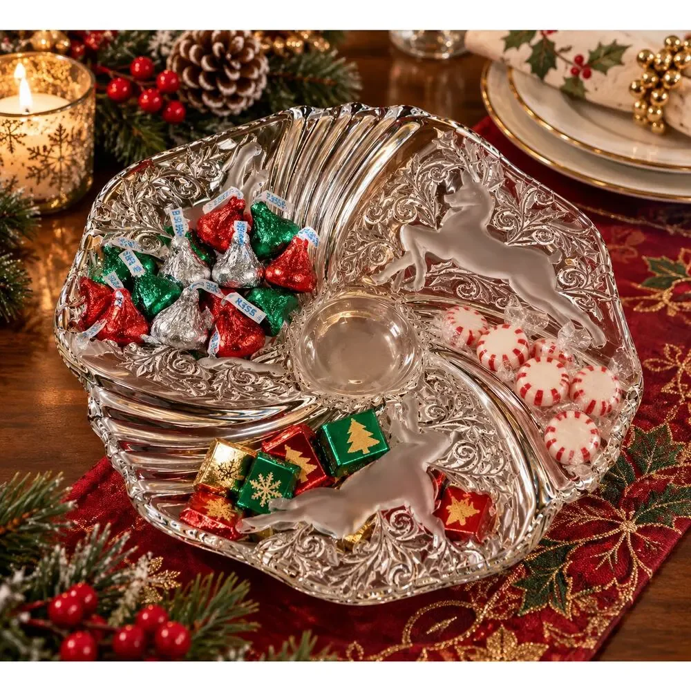 Mikasa Christmas Medley Reindeer Crystal Bon Bon Bowl 9